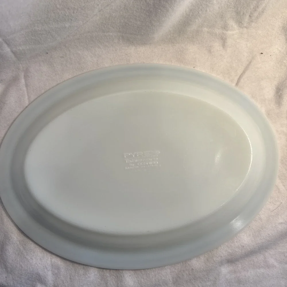 Pyrex Tableware by Corning Oval Serving Platter 799 Blue Turquoise Stripe 12